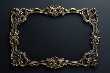 Poster - Black background with a golden, thin frame. Rectangular shape with curly edges and a patterned border.