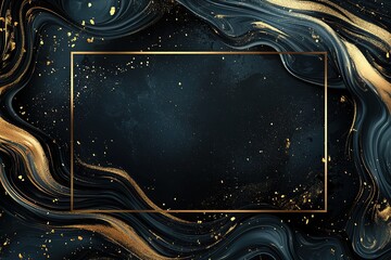 Poster - Black background with a golden, thin frame. Rectangular shape with curly edges and a patterned border.