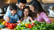 © Iuliia Metkalova - Family Cooking Together in Kitchen with Fresh Vegetables Smiling Bonding. Generative ai