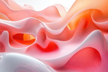 pastel peach and rose pink abstract futuristic texture isolated on a white background creating a whimsical and dreamlike atmosphere with smooth gradients and flowing shapes