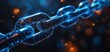 © ruslee - A close-up view of a glowing digital chain link, illuminated with vibrant blue and orange particles, symbolizing connectivity and security in technology.