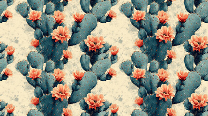 Seamless vintage cactus print pattern featuring earthy tones and intricate design perfect for textiles or home decor