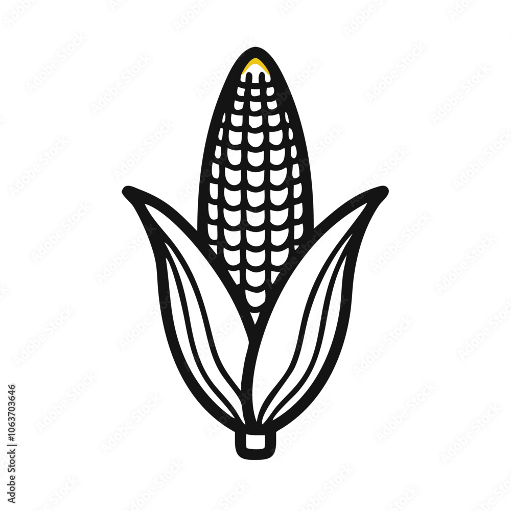 Simple corn icon with husk outline, Black and white outline ...