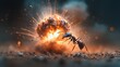 © Dulemegapixel - An imaginative scene capturing an ant in sharp focus as a dramatic explosion unfolds in the background, mirroring themes of survival and chaos in nature.