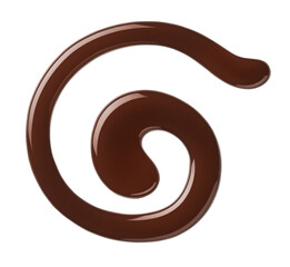 Wall Mural - Round dark chocolate sauce swirl on white background