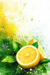 Wall Mural - Citrus splash: vibrant lemon lime watercolor