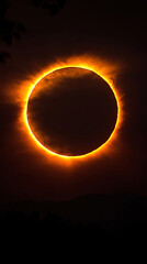 amazing solar eclipse with yellow rays of light on the starry sky. sun and moon in space