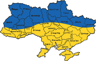 Vector Map of Ukraine in National Flag Colors