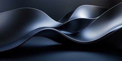 Wall Mural - metallic waves with dark background, smooth flowing curves in 3d, artistic 3d metallic texture