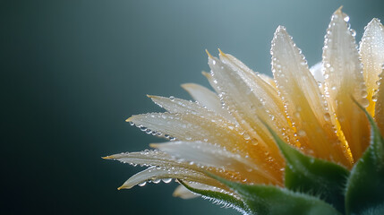 Wall Mural - Close up of sunflower petal edge with water droplets, showcasing fine detail