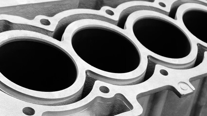 Aufkleber - cylinder block of diesel engine repair close-up.  cylinder block in blue tone.  Car engine cylinder heads. Industry car service concept