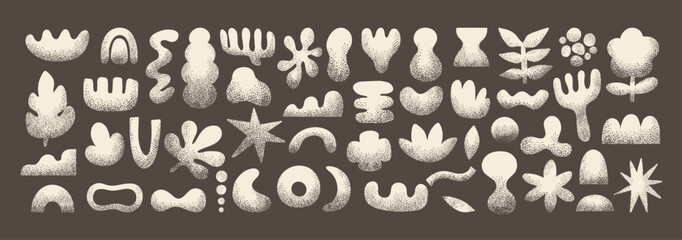 naive abstract shapes. doodle elements with noisy grain pattern. natural objects with grunge texture