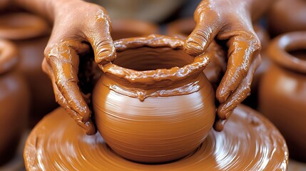 Hands Sculpting Clay Pots in a Close-Up Shot