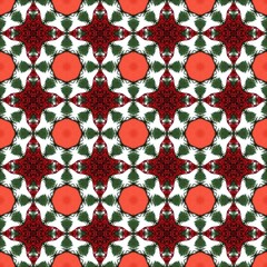 Illustration of seamless Christmas patterns with red and green motifs