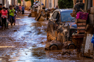 photo shows the aftermath of the recent flood in alfafar, valencia, spain. captured are damaged home