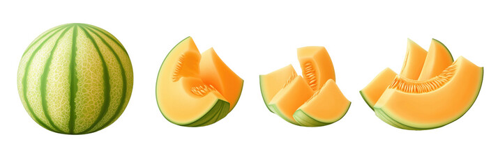 Wall Mural - Fresh cantaloupe collection display with whole and sliced melons - png set transparent background