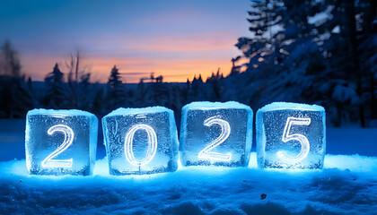 ice cubes glow design winter setting celebrating new year