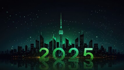 Happy New Year 2025 background green with night 