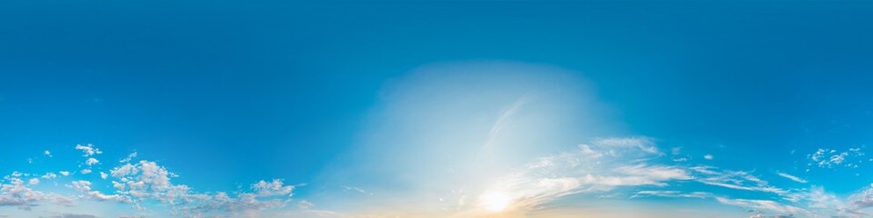 Wall Mural - Sky 360 panorama - Bright blue sky filled with fluffy white Cirrus clouds. Seamless hdr spherical 360 panorama. Sky dome sky replacement for aerial drone 360 panoramas. Weather and climate change