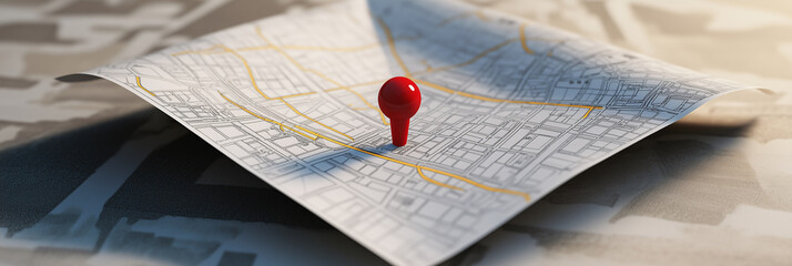 Wall Mural - red pin pointing location showing travel destination on map