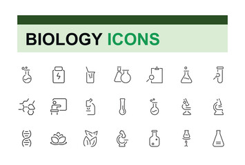 Wall Mural - biology icons in linear style. includes thin line genomics, genome, microscope, line, research, tech