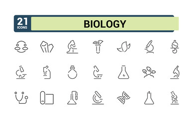 Wall Mural - biology icons in linear style. includes thin line genomics, genome, microscope, line, research, tech