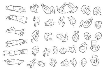 architectural drawings, people plan vector in park out door illustration, top view, minimal style ha