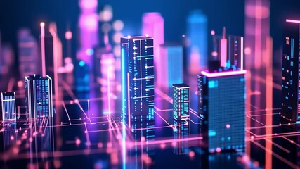 Wall Mural - technology background for smart cities, showcasing futuristic urban landscapes with interconnected b