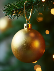 Wall Mural - a festive png image of a golden christmas ball ornament in traditional christmas style hangs on a gr