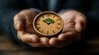 © Igbal - Hand holding wooden watch symbolizes efficiency and time management.