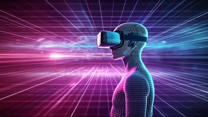 Wall Mural - virtual reality technology background, immersive with digital grids,