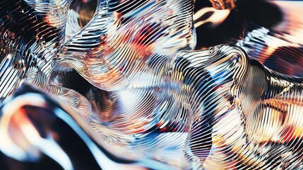 Wall Mural - abstract metallic wave patterns of reflective texture with multicolor light effects