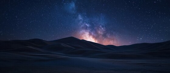 Wall Mural - A starry night sky with a large hill in the background