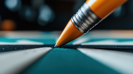 A detailed close-up of a pencil tip meticulously tracing the lines of a geometric pattern, emphasizing precision, focus, and creativity in a modern artistic setting.