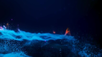Wall Mural - Abstract moving futuristic landscape of particles and dots of energy magic with glow and blur effect, abstract background. Video 4k, motion design