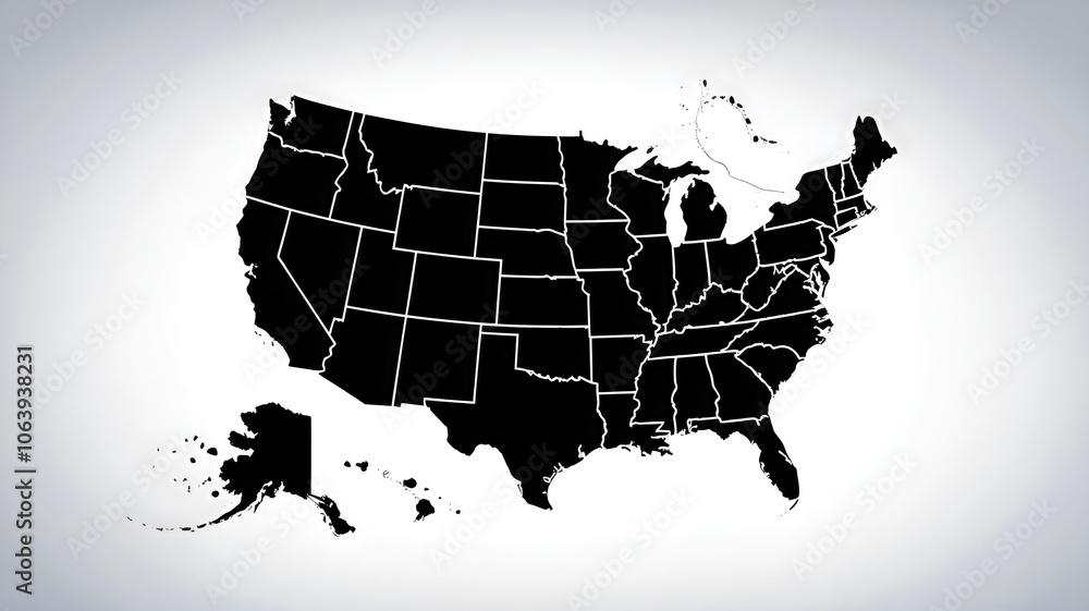 USA map with states isolated on a white background. United States of ...
