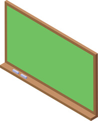 Canvas Print - Empty green chalkboard with two pieces of chalk on wooden ledge, ready for classroom lesson