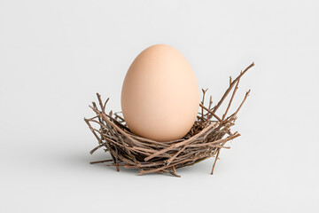 Nest with egg isolated on white background