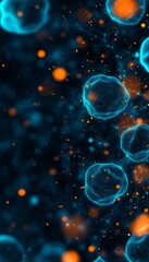 Wall Mural - Abstract background with blue glowing spheres and orange dots.