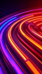 Wall Mural - Abstract glowing neon lines in red, orange, blue, and purple with dark background.