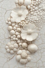 Wall Mural - Abstract white floral relief sculpture with textured background.