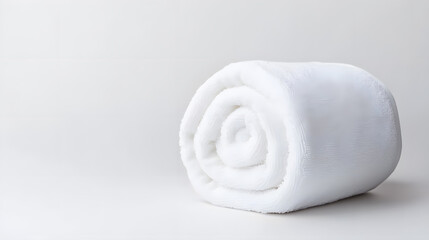 Single rolled white towel, isolated on white background