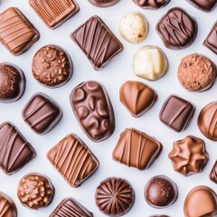 Poster - Assorted chocolate candies on a white background.