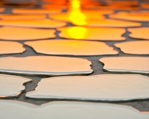 Canvas Print - Close-up of a cracked and uneven concrete surface, reflecting warm sunlight.