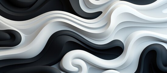 Wall Mural - Abstract wavy design in black, white, and gray tones, creating a fluid visual effect.