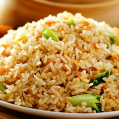 Canvas Print - Close-up of a plate of delicious fried rice with vegetables.