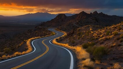 Open Road at Sunset in a Desert Landscape