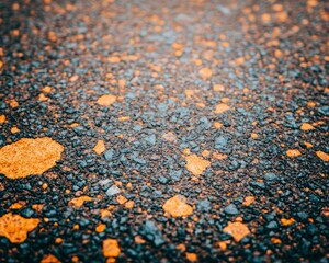 Poster - Close-up of textured asphalt with orange and grey pebbles.