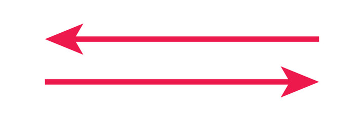 red horizontal long arrow. Straight red arrow cursor, horizontal element, thick pointer vector icon isolated on a white background.