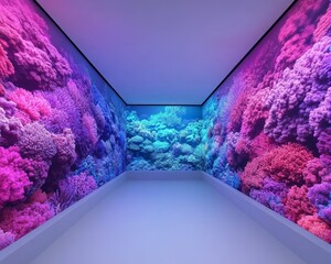 Canvas Print - Empty room with coral reef projection.